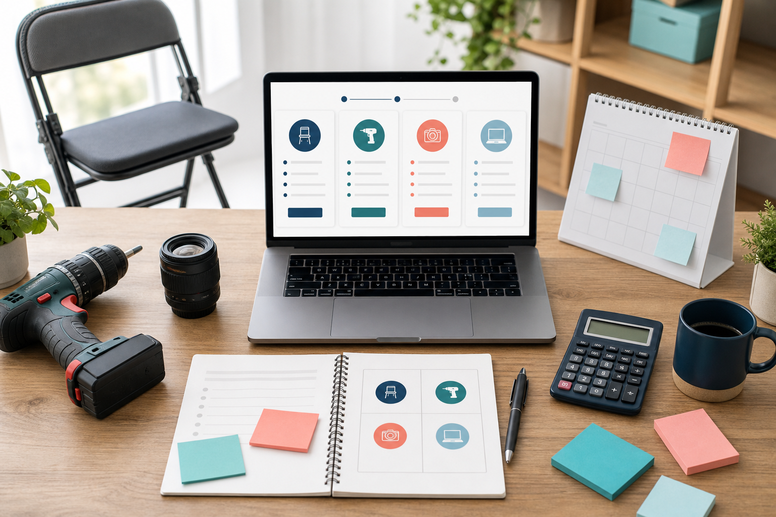 Desk setup for pricing rental items